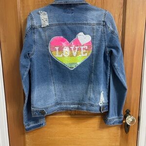 Classic Blue Denim Jean Jacket with Sequined back M
